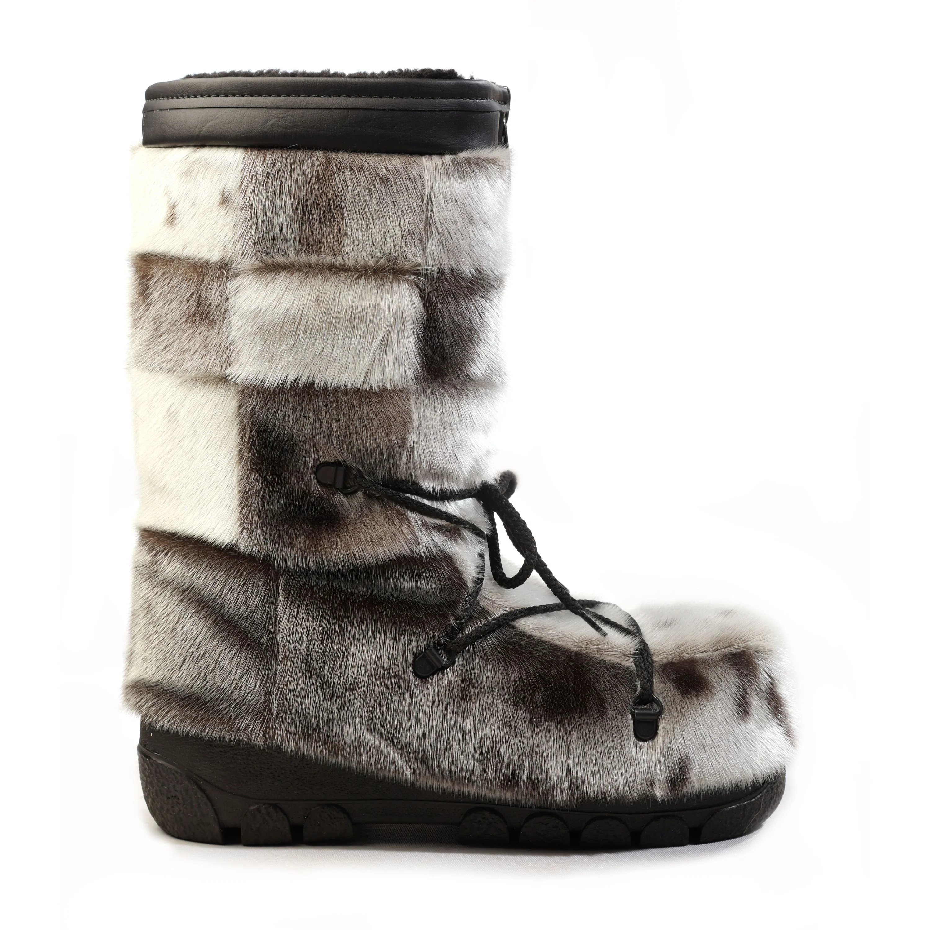 Bottes en fourrure de loup marin "style damier" - Femme - Image 3
