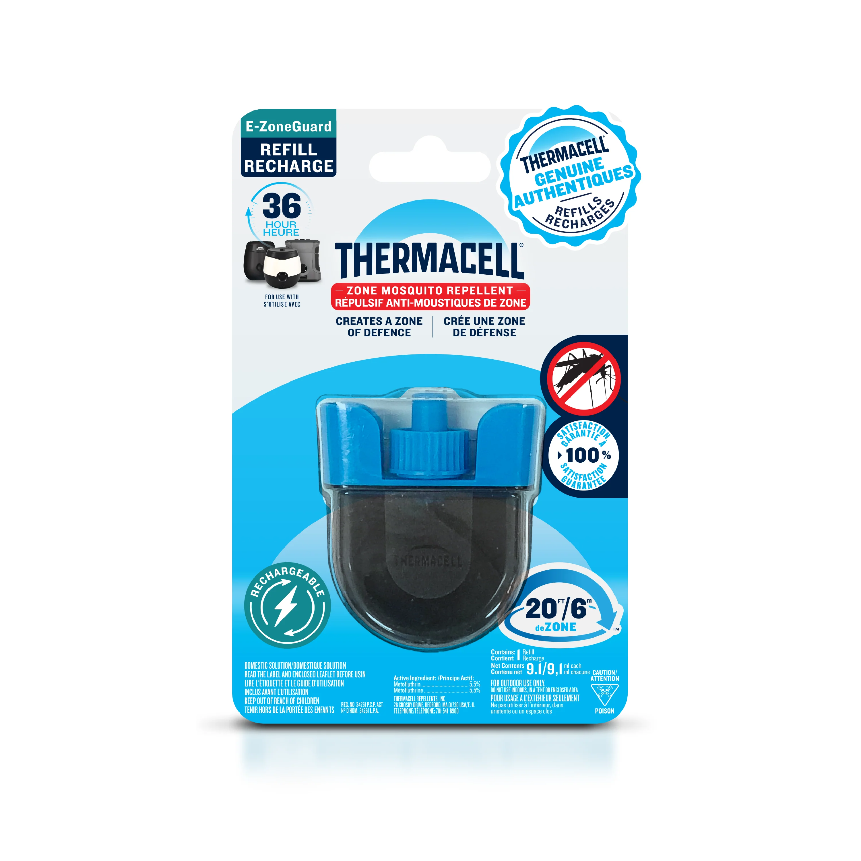 Recharge de répulsif à moustiques rechargeable Thermacell E‑ZoneGuard – paquet de 36 heures